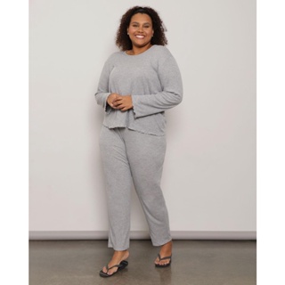 Pijama Feminino Plus Size Longo Canelado Cinza