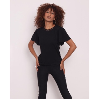Blusa Feminina Manga Curta Preta