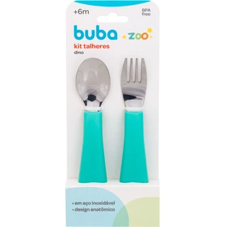 Conjunto Talheres Garfo E Colher Bubazoo Dino Verde 16974 Buba