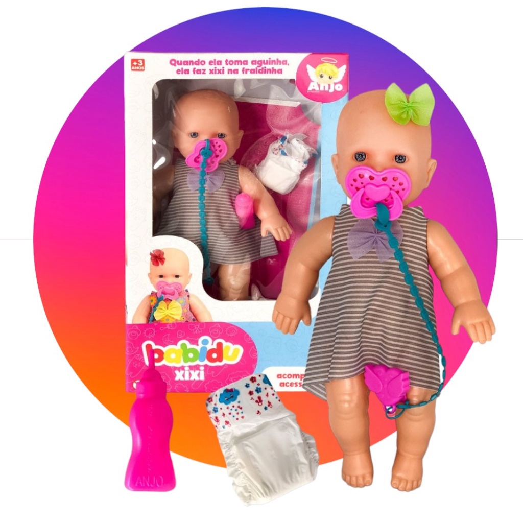 Boneca Bebe Água e Faz Xixi na Fralda e Com Mamadeira, Fralda e Chupeta ...
