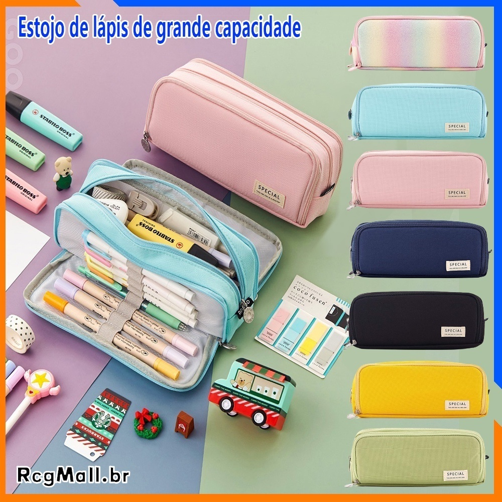 Estojo De Lápis De Tecido De Grande Capacidade Camada /Double Sided Pen Bag Pencil Case/Escolar/Escritório/Faculdade YD papelaria