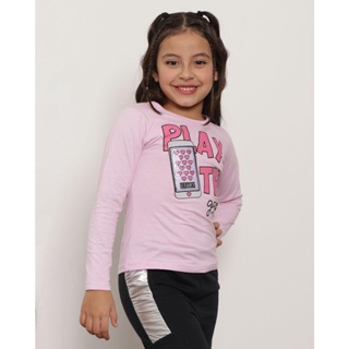 Blusa Infantil Manga Longa Estampa Play The Game Rosa