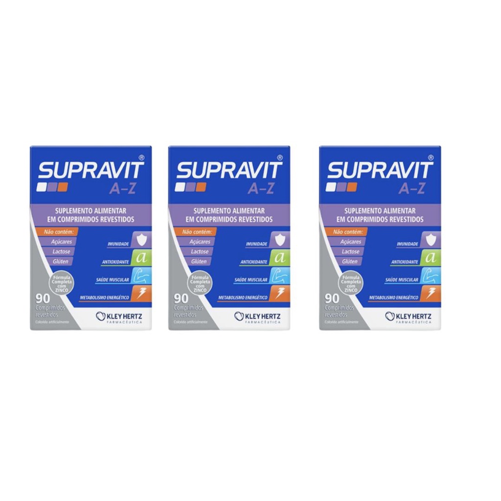 Kit 3un Suplemento Alimentar Supravit 90 Cps - Kley Hertz | Shopee Brasil