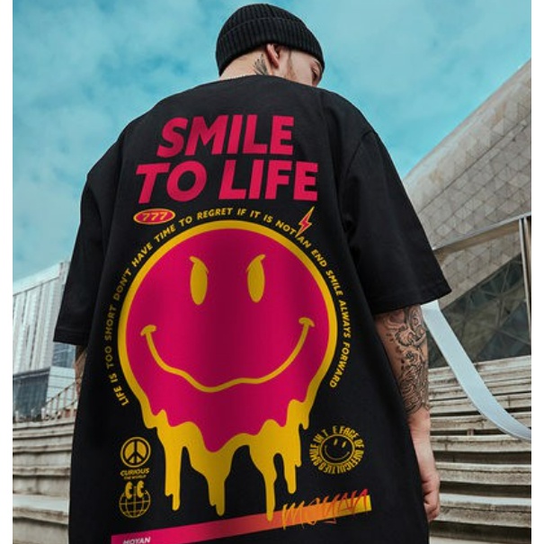 Camiseta Oversized Smile To Life Streetwear Premium
