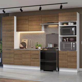 Armário de Cozinha Completa 330cm Branco/Rustic Stella Madesa 02 em Oferta na Shopee