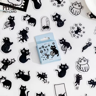 45 Pcs Tema Gato Preto Autocolantes Decoração Kawaii Fofo Gatos Adesivos