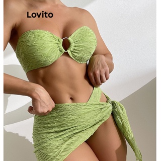 Lovito Conjuntos De Biquíni Sexy De Metal Liso Para Mulheres LNL36103 (Verde)