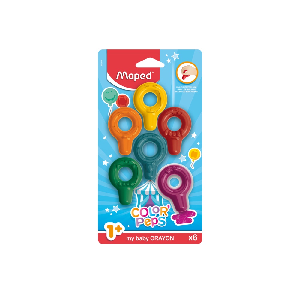 Maped Color’Peps Baby – 6 Crayons De Cire Ergonomiques Pour Bébé Dès 18 Mois – Forme Boule, Couleurs Vives, Clipsables