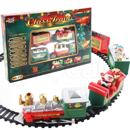 Trem de trilho elétrico de natal de plástico/mini simulação de trilhos ferroviários jogo de conjunto/presentes diy brinquedo educacional infantil/desenho animado papai noel decoração de modelo de árvore
