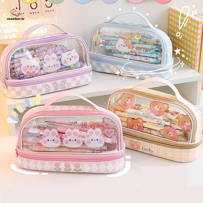 Estojo De Lápis De PVC De Grande Capacidade Kawaii Escolar Suprimentos Para Cosméticos Estudantes