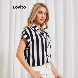 Lovito Blusa Casual Listrada Colorblock Para Mulheres LBL06045 (Preto E Branco)
