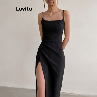Lovito Vestido Elegante Liso Com Coxa Dividida Para Mulheres LNL41063
