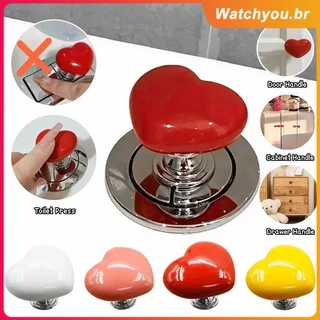 Botão de pressão para vaso sanitário em formato de coração Presser de vaso sanitário Botões de interruptor de pressão de água Multifuncional Porta Armário Gaveta Adesivo Oceanic.BR