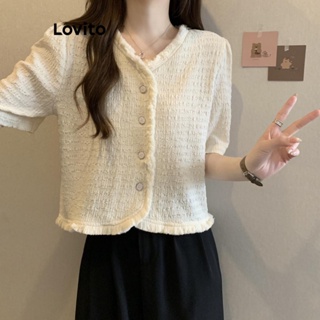 Lovito Blusa Casual De Botão Liso Para Mulheres LNE42256