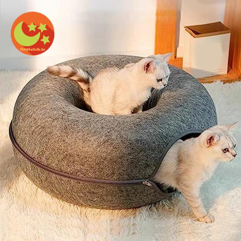 [Cama De Feltro Para Gatos De Interior , Túnel Redondo Destacável E Lavável
