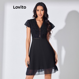 Lovito Vestido Casual Com Forro De Malha Lisa E Contrastante Para Mulheres LBL07183