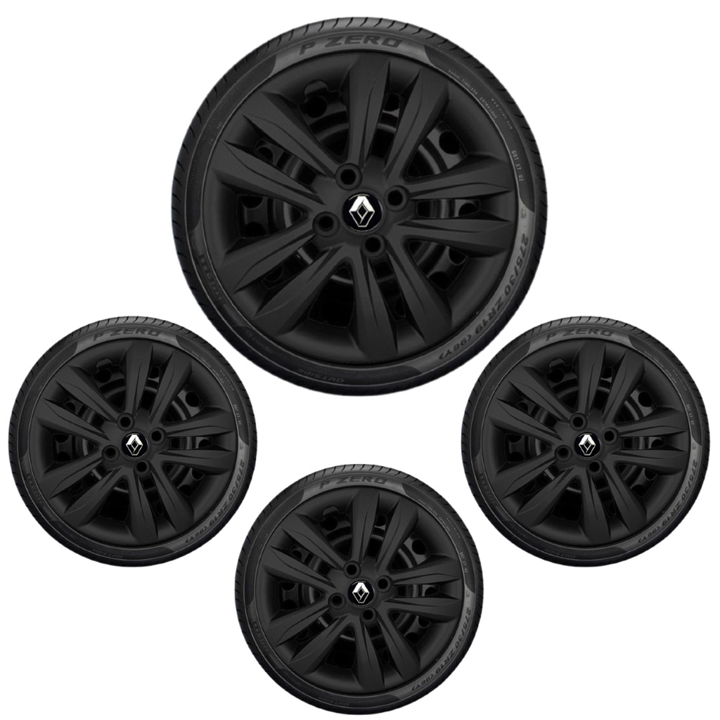 Jogo 4 calotas Renault Sandero Logan aro 14 Preto fosco