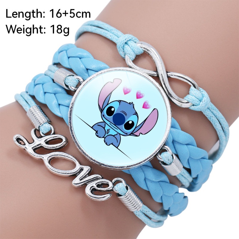 Pulseira Disney-Lilo E Stitch Leather Bracelet , Jóias Cartoon , Azul Para Meninos Meninas , Ornamento De Moda Retro Mulheres