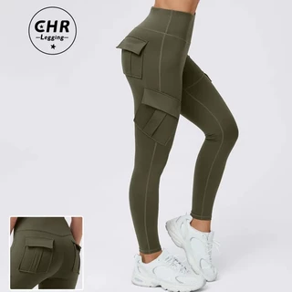 CHR Pockets Gym Leggings Calças De Ginástica Femininas De Cintura Alta Skinny Stretch Outdoors Confortáveis Legging Esportivo