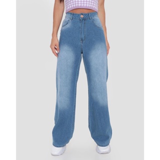 Calça Jeans Feminina Wide Leg Com Cinto Azul