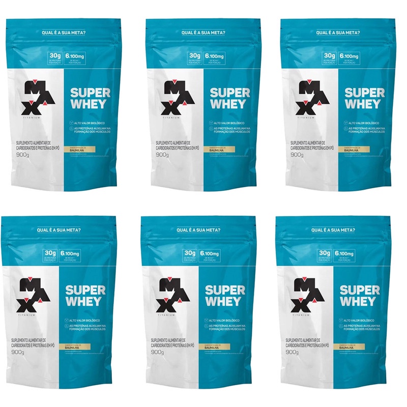 Super Whey Protein 900g Baunilha Refil – 6 unidades – Max Titanium