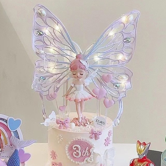 Borboleta Bordada Com Plugue De Lâmpada Para Decoração De Bolo De Aniversário De Meninas