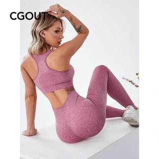 Conjunto esportivo sem costura sutiã de yoga calças colete feminino esportes fitness conjunto de duas peças