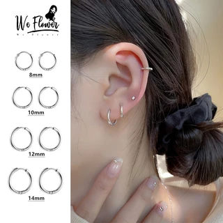 Nós Floresmos 1Pair Brincos De Aço Inoxidável Com Argolas De Prata Para Meninas 8mm/10mm/12mm/14mm