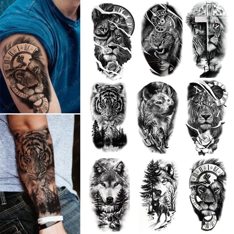 New Leão Masculino Impermeável Tatuagens De Tatuagens Braço De Braço De Mão  Legal Arte Preta Relógio De Transferência Tattoos Temporários De  Szincocomiss, $3,26