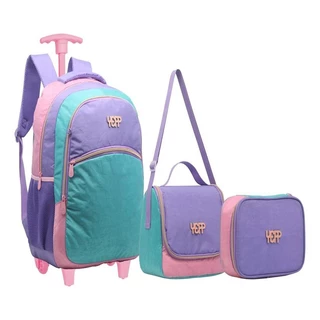 Kit Mochila Feminina Menina Juvenil Rodinhas Escolar Grande