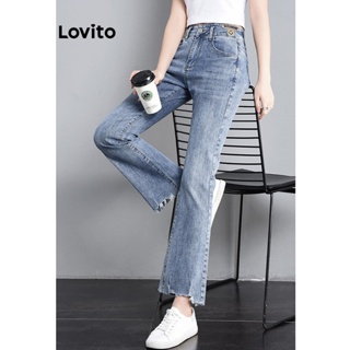 Lovito Jeans Casuais Com Bainha Crua E Casual Para Mulheres LNA40051
