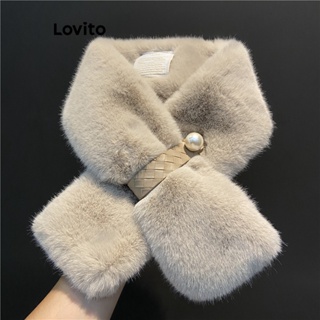 Lovito Elegantes Pérolas Lisas Cruzadas De Couro Macio Versátil Manter Lenços Quentes Para Mulheres LFA10639