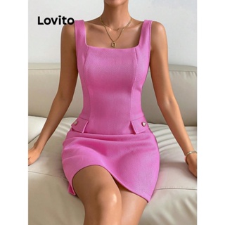 Lovito Vestido Plus Size Curvo Elegante Liso Com Botão De Bolso Falso Para Mulheres LNL42150