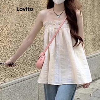 Lovito Top Casual Feminino Com Acabamento Em Alface Lisa LNE42202