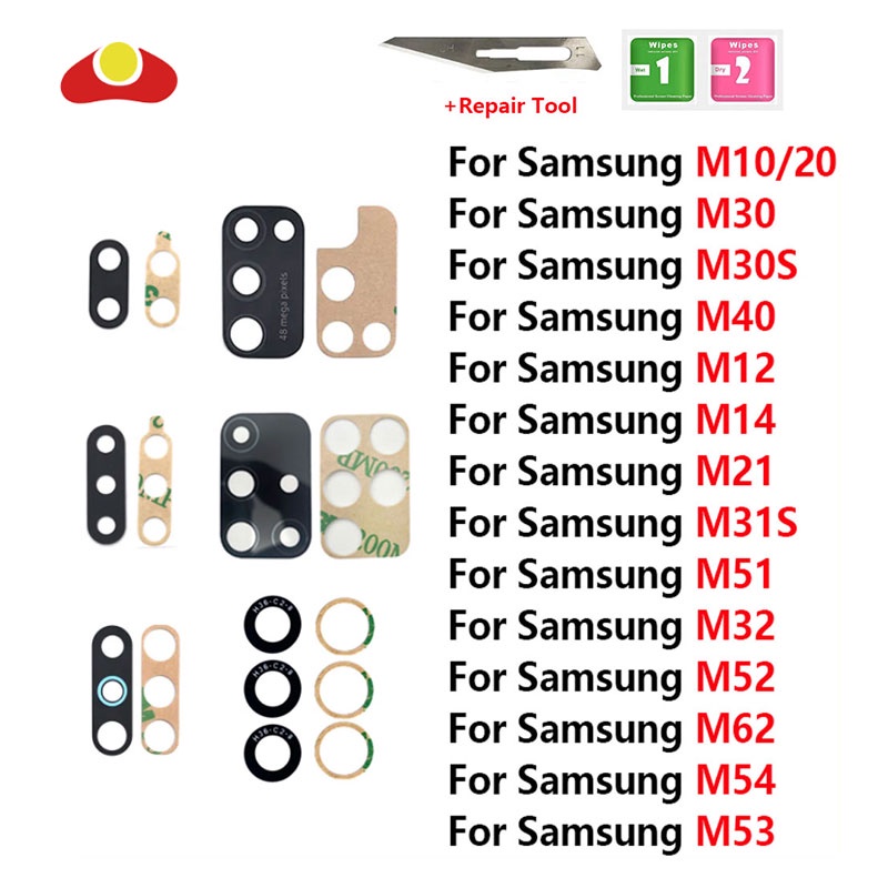 Lente Traseira De Vidro Da Câmera Para Samsung M62 M52 M54 M53 M21S M30S M51 M32 M31S M31 M14 M12 M40 M30 M20 M10 Com Ferramenta Adesiva