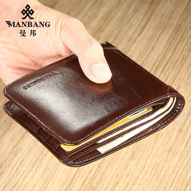 Carteira Masculina ManBang RIFD Anti-Roubo De Couro De Vaca Curta De ...