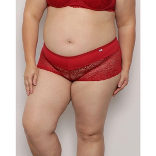 Calcinha Plus Size Feminina Caleçon Com Renda Vermelha