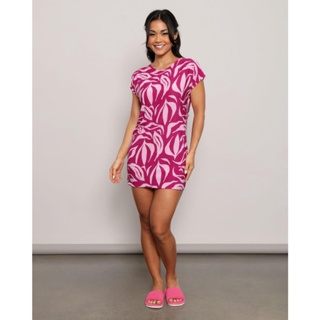Camisola Feminina Liganete Manga Curta Folhagem Rosa