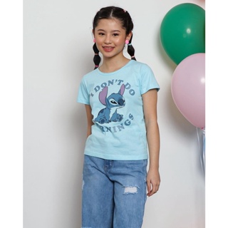 ​Blusa Juvenil Manga Curta Estampa Stitch Disney Azul Claro