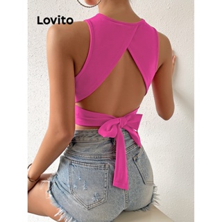 Lovito Regata com Amarração nas Costas Básica para Mulheres LBE04031 (Rosa Choque)