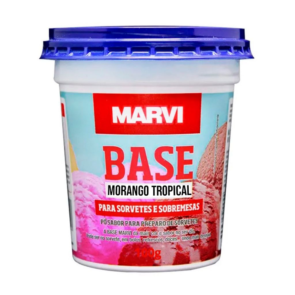 Base para Sorvetes e Sobremesas em Pó Sabor Morango Tropical 100Gr - Marvi