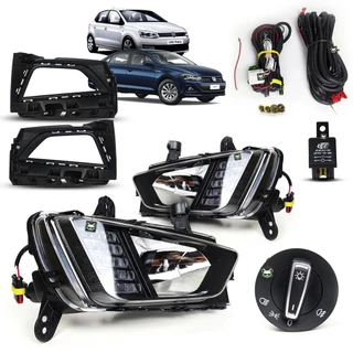 Kit Farol Auxiliar de Milha Polo 2017 2018 2019 2020 2021 2022 2023 c/ DRL + Pisca
