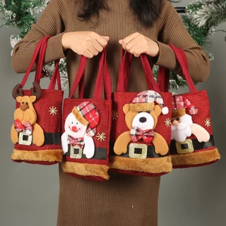 [Em estoque] Sacola de Presente de Natal Papai Noel Rena Saco de Doces de Juta Decoração de Ano Novo Natal