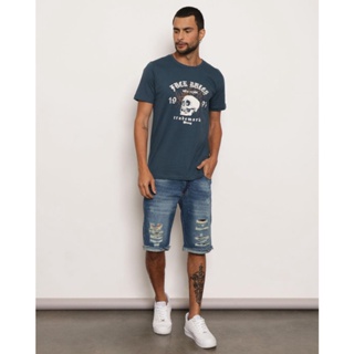 Bermuda Jeans Masculina Destroyed Azul