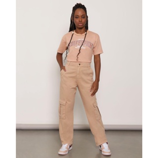 Calça Sarja Feminina Bolso Cargo Bege