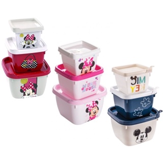 Kit 3 Potes Conjunto Infantil Marmita Concet Vasilha Quadrada Miney/Mickey Baby Plástico Ideal Para Lanche Escolar