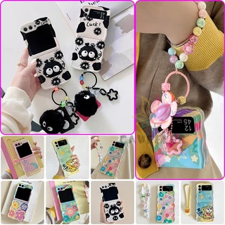 Laser Blue Light Flowers Wavy Edge Estojo De Silicone Macio Com Alça De Pulso Samsung Galaxy Z Flip 5 4 Twist Frame TPU Pingente Capa De Onda Imd À Prova De Choque