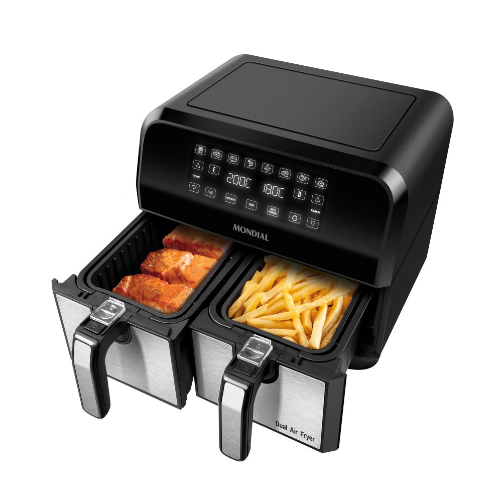 Fritadeira elétrica sem óleo Air Fryer Dual com cesto duplo 8L 2000 Watts - AFD-01-BI - Mondial