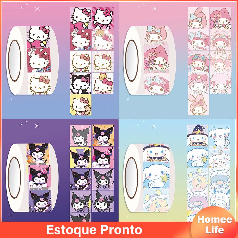 2000pcs/Roll Kawaii Sanrio Adesivos Rolo Hello Kitty Kuromi Rótulos De ...