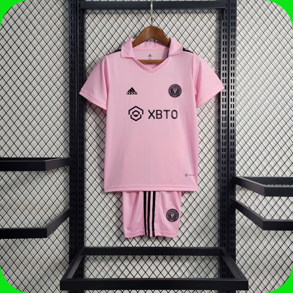 Novo 23/24 Inter Miami I Camiseta de Futebol Criança Uniforme Calções Moletom Kit Messi 10 Infantil Conjunto Camisa de Time